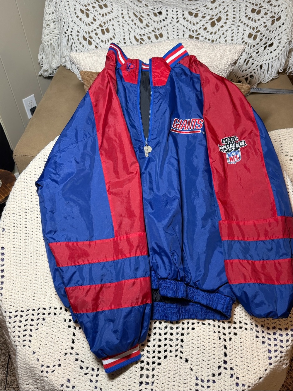 Vintage 90s Pro Player New York Giants NFL Jacket XL Feel The Power Windbreaker